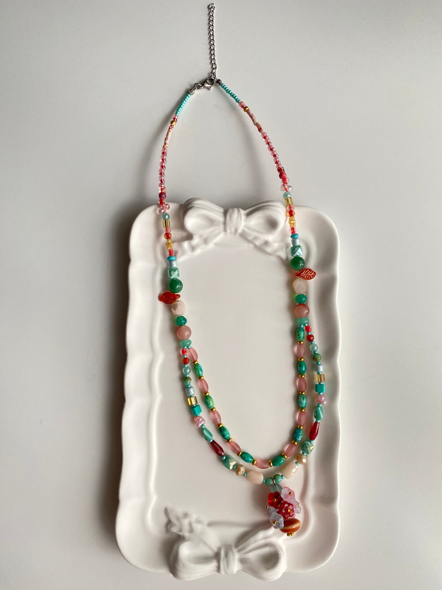 Ethnic-style Double-layer Long Necklace with Ceramic Vase and Flower Bouquet Motifs