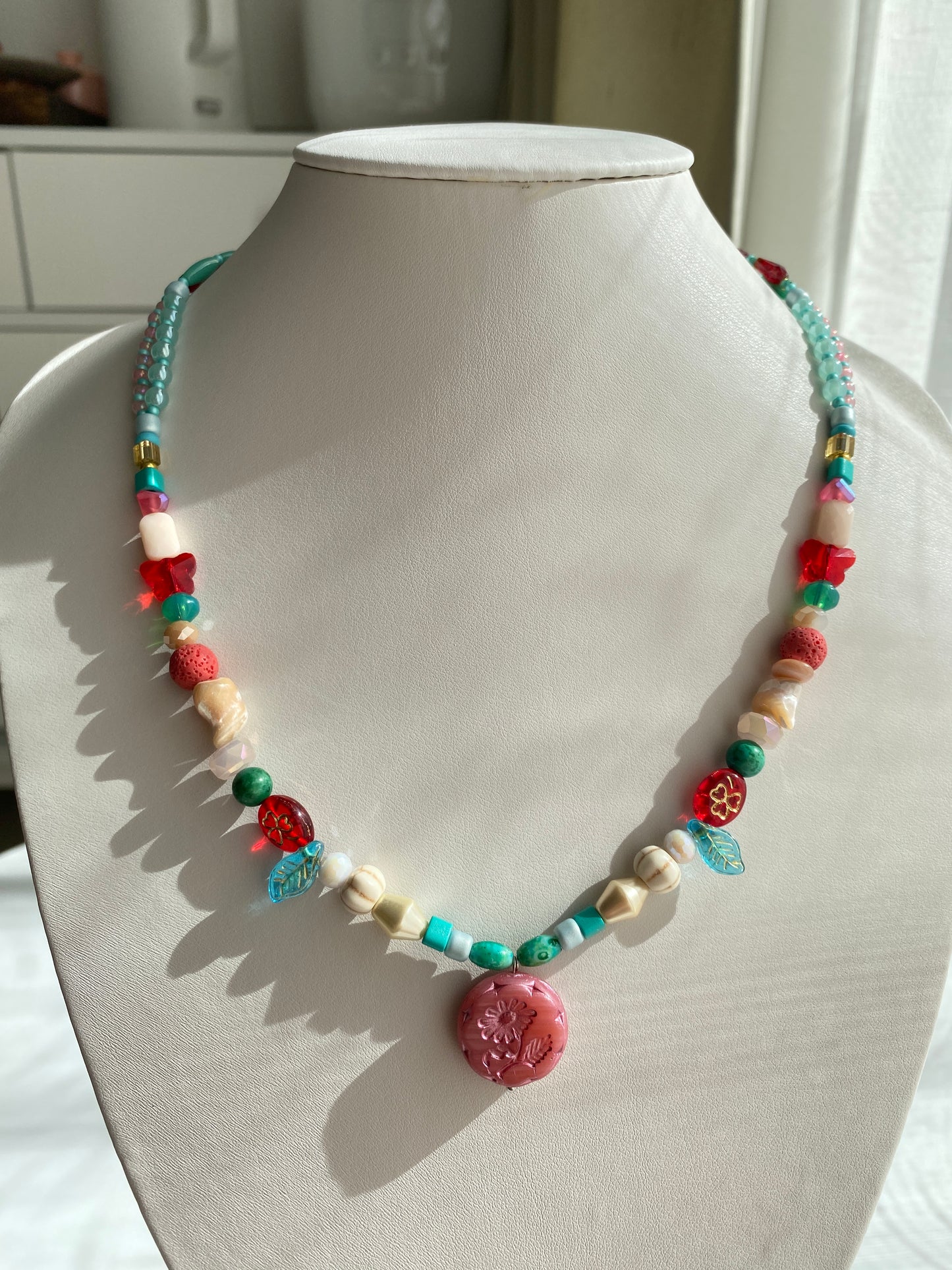 Cute Pink-style Long Necklace with Butterfly and Clover Motifs