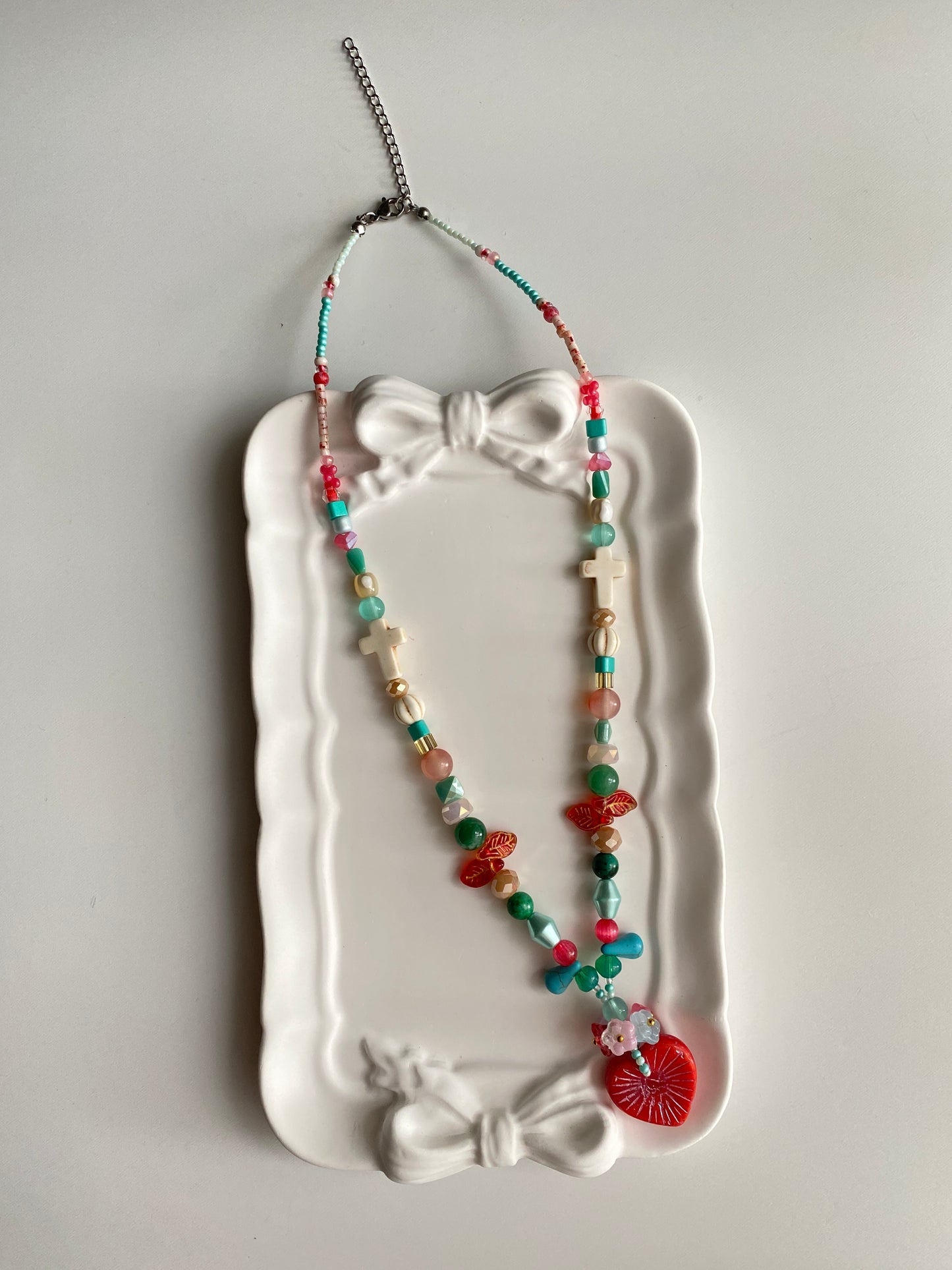 Flower-cluster Red Heart Charm Lucky Necklace