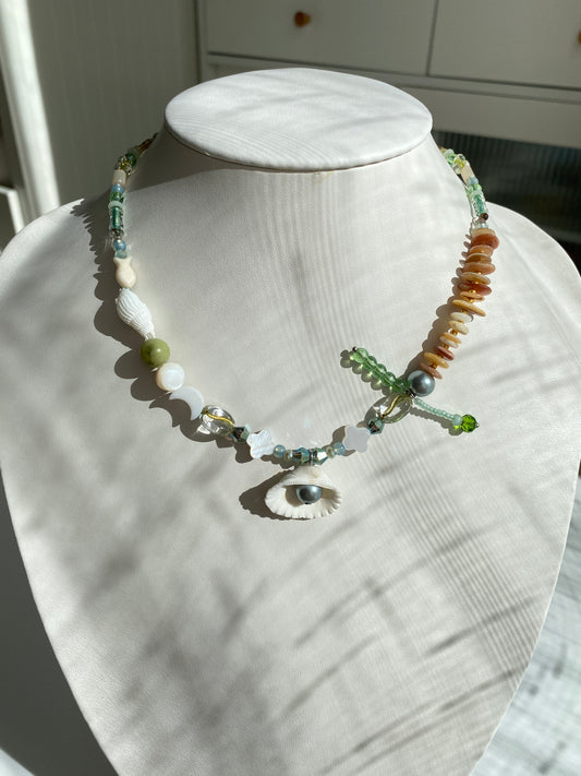 Light Green Seashell Element Vacation-style Necklace