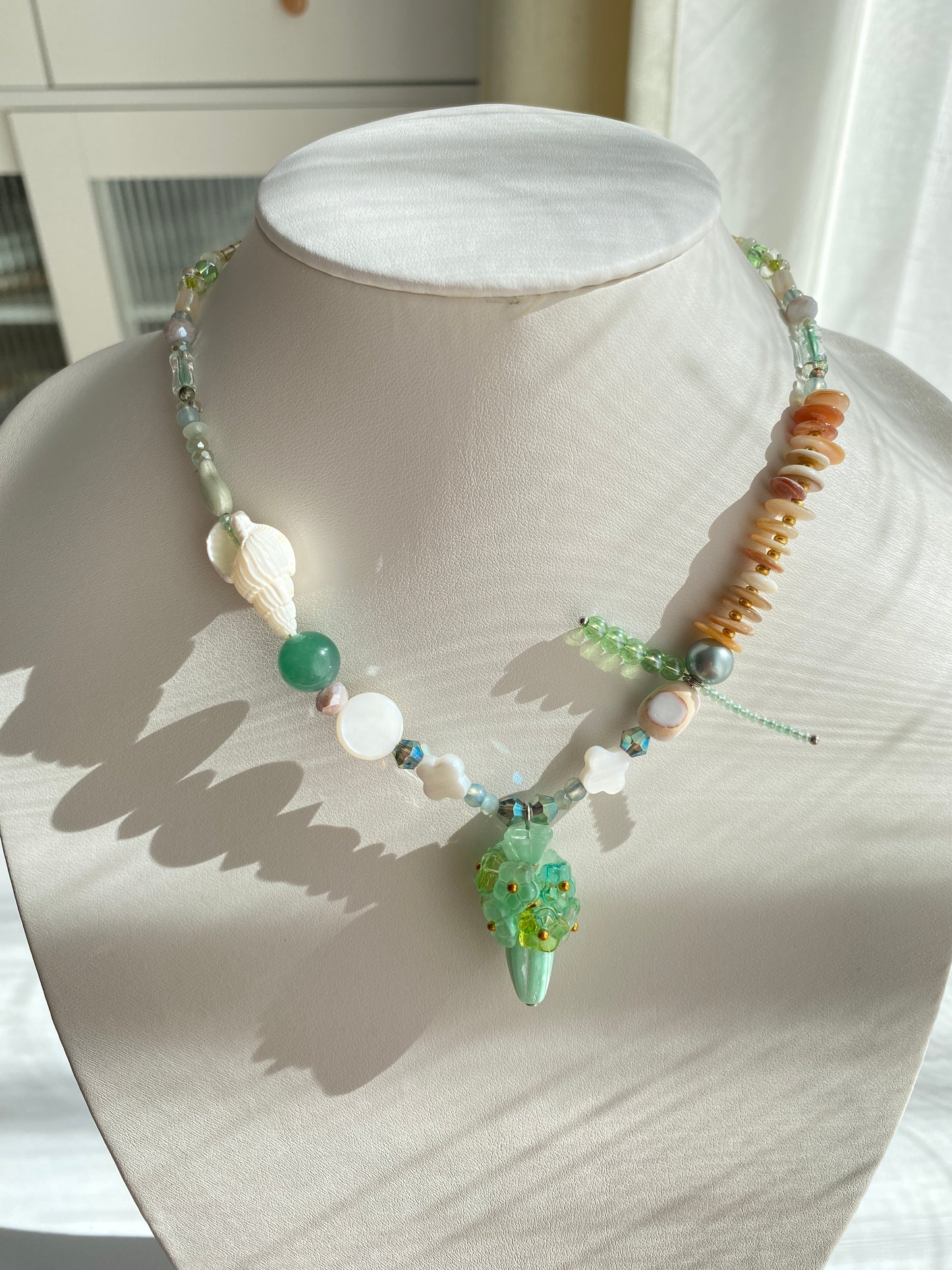 Vacation-style Necklace with Natural Seashell, Conch Elements & a Plump Bouquet Pendant
