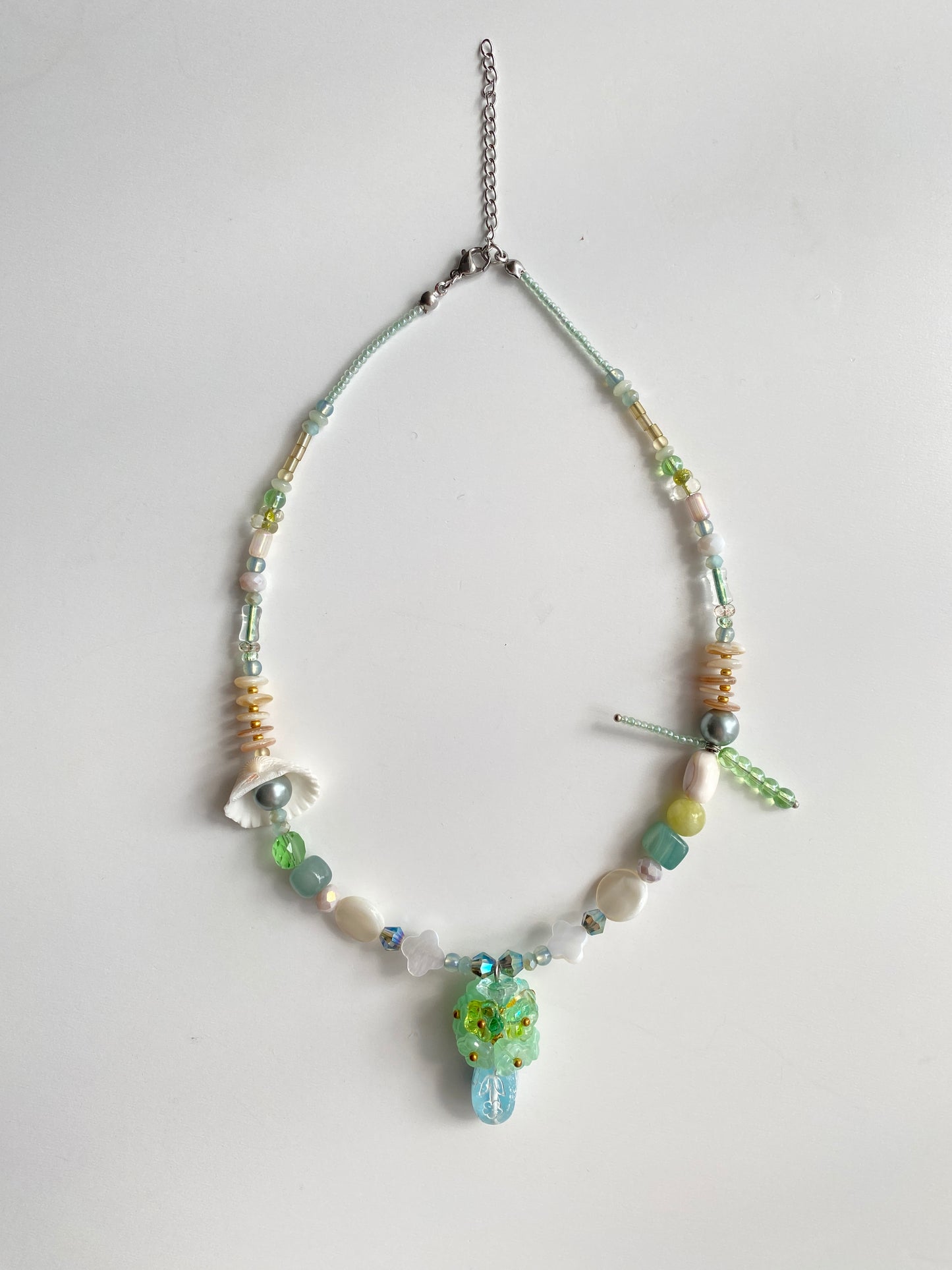 Necklace with a Plump Bouquet Pendant & Natural Seashell Elements