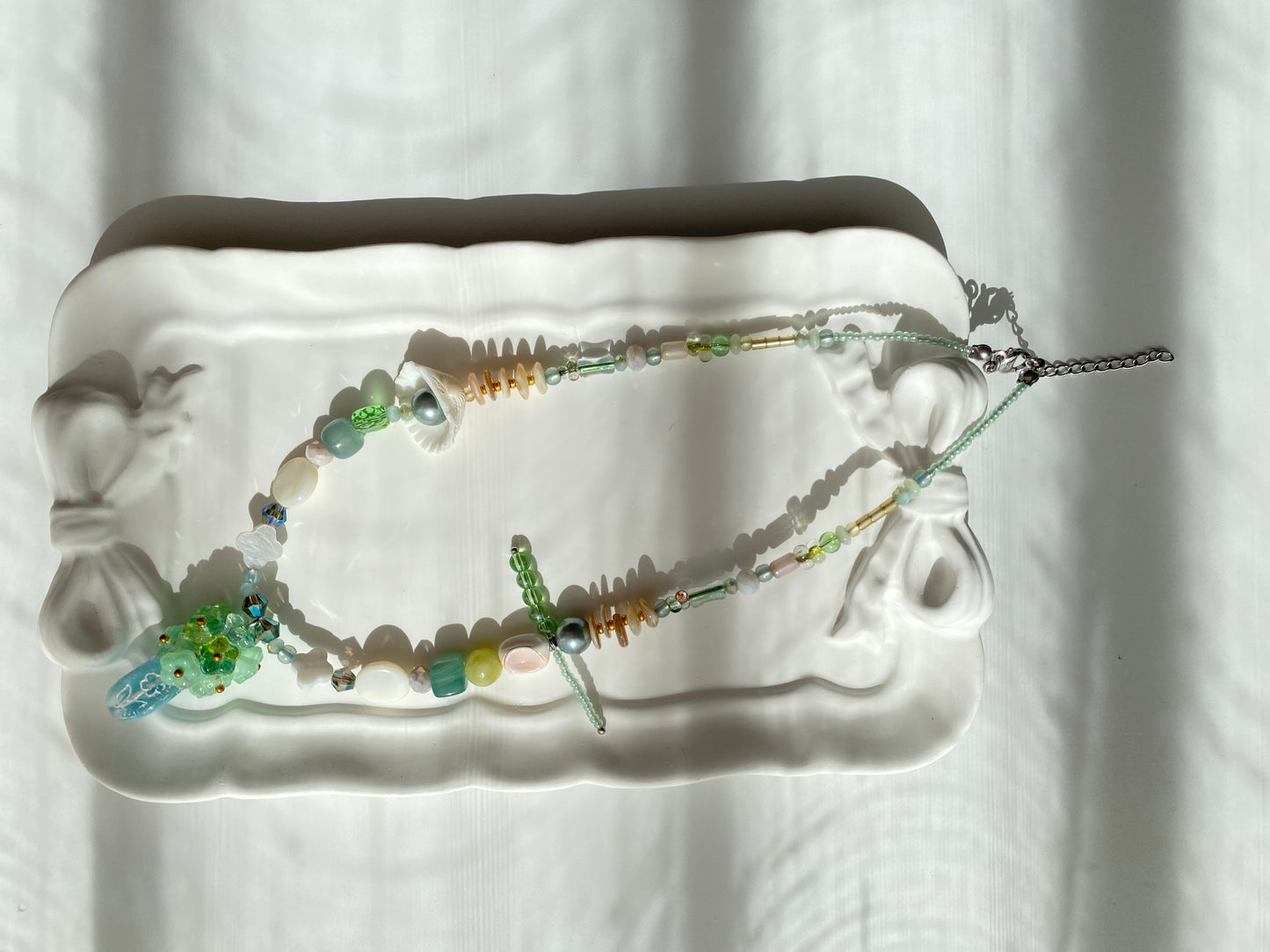 Necklace with a Plump Bouquet Pendant & Natural Seashell Elements