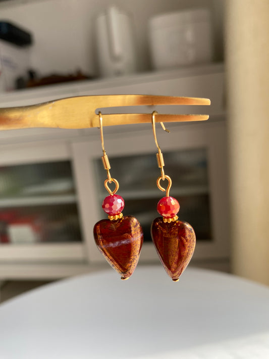 Vintage Red Heart Earrings