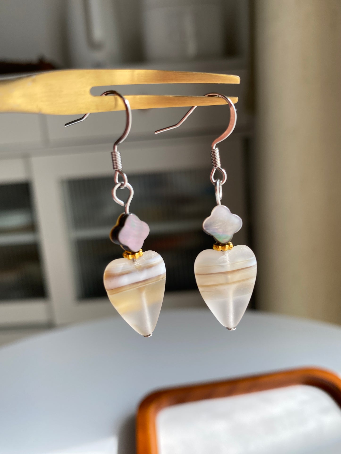 Black Seashell Heart Earrings