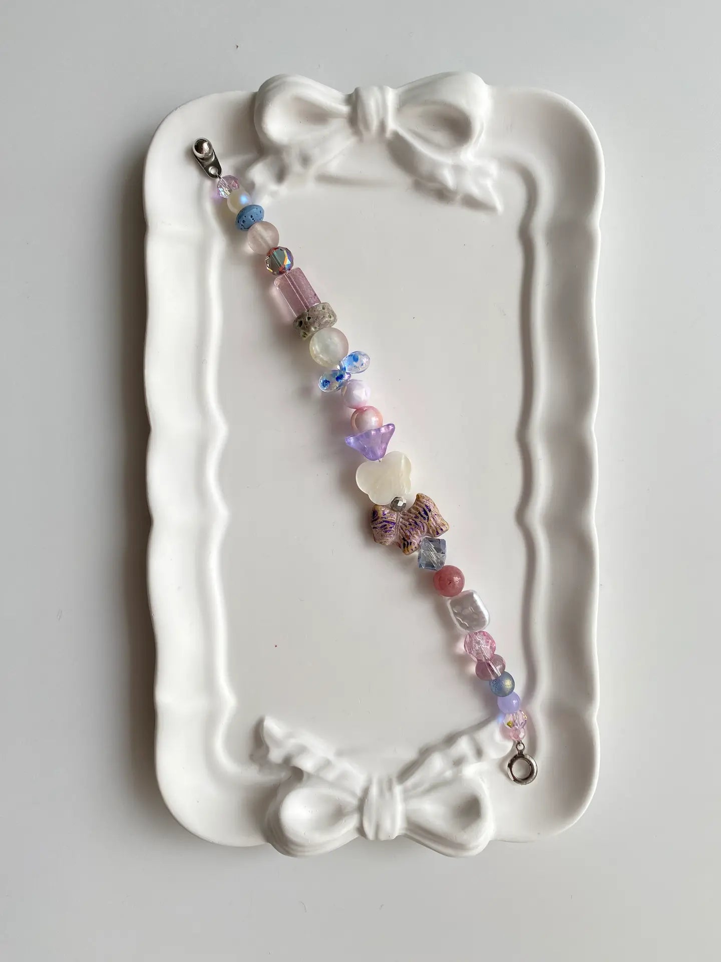 Playful Czech Puppy Garden bracelet with multi-colored glass beads and natural stones.