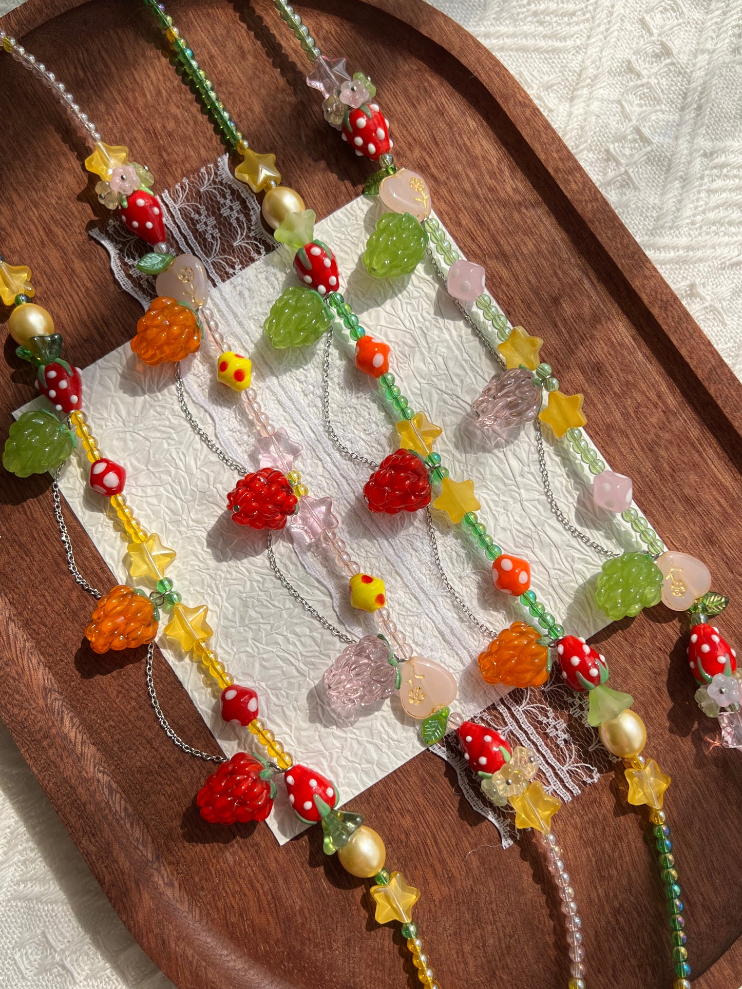 HuibenCraft Raspberry Strawberry Glass Bead Charm Necklace